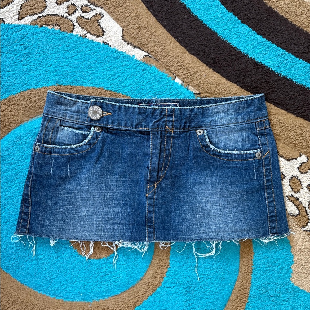 Blue Asphalt Distressed Denim Mini Skirt